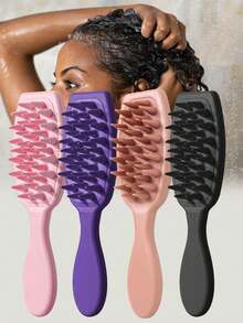 1pc Scalp Massage Shampoo Brush, Soft Silicone Bristles Long Handle Hair Comb, Ergonomic Macaron Color Shower Hair Care Cleaning Brush, Suitable For Curly Hair, Home Bathroom Use - Multicolor - View 1