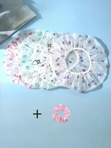 1/2/3/6 Pcs Floral Heart Print Double Layer Waterproof Hair Bonnet Elastic Adjustable Oil Resistant Soft Skin Multifunctional Cap For Skincare Makeup Cooking Hair Drying Washing Bathroom Dorm Travel Back To School Portable Adult Hair Protector - Multicolor - View 15