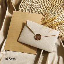 3-Piece Luxury Linen Envelope & Stationery Set With Wax Seal Stamp, Suitable For DIY Gifts, Wedding Invitations And Office Use - 3-piece - View 23