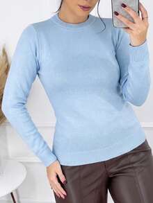 Women's Cold Weather Blouse | Women's Long Sleeve Knitted Blouse | Women's Basic Collared Blouse - 淺藍色 - 查看 4