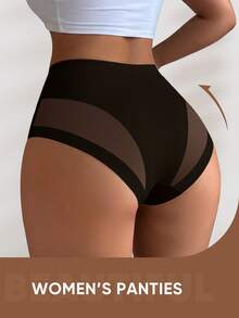 1pc High Waist Tummy Control Plus Size Women's Panties, Breathable Mesh, Criss-Cross Waist, Ice Silk Seamless, Shaping & Butt Lifting - Black - View 4