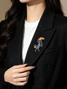 Cute Cat With Umbrella Brooch Pin For Women, High-End Luxury Versatile Kitten Brooch Corsage - Multicolor - View 8