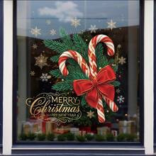 1pc Christmas Window Sticker, Pine Branch, Red Berry, Candy Cane, Bow And Gift Pattern, Suitable For Decorating Store Window Or Glass Door, Create Holiday Atmosphere, Static Cling, Merry Christmas - View 2