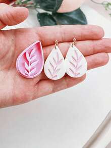 Molde de arcilla polimérica con forma de gota de agua, rama & hoja de flor prensada, molde minimalista para hacer pendientes de gota de agua de planta, suministros de artesanía de joyería hecha a mano de primavera - Blanco - Ver 5