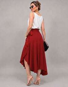 Long Wrap Skirt With Tie-Up Fashion Blogger - 紅色 - 查看 4