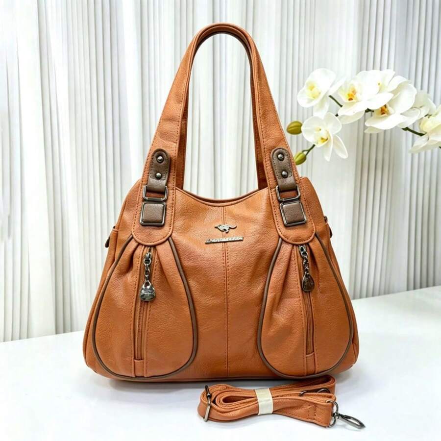 Women's Soft Leather Handbag That Can Be Used As A Shoulder Bag Or Crossbody Bag. Its Design Is Simple, Casual, Elegant And Versatile, Ideal For Middle-Aged Mothers. 26072 - 棕色 - 查看 1