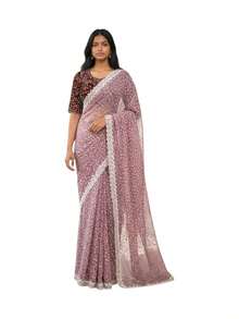 Lucknowi Work Traditional Saree With Ready Blouse, Cultural Wear For Women - Multicolor - View 5