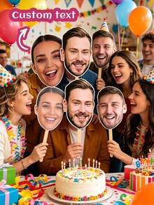 Custom Large Handheld Face Sign - Personalized Cutout Featuring Groom And Bride's Faces, Head Image Mounted On Handle - Multicolor - View 7
