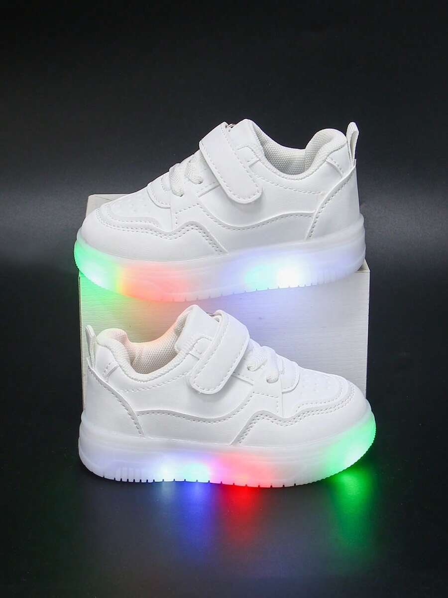 Children's LED Light-Up Sneakers, Baby Soft Sole Lightweight Casual Board Shoes, Light-Up Shoes, Fashionable Multi-Functional Footwear, - White - View 1