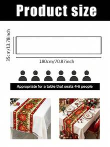1pc 35*180cm/13.78*70.87inch Christmas Decorative Polyester Table Runner With Gingerbread Man, Poinsettia, Snowflake, Pine Branch, Red Berry, Candy Cane, Bell, Reindeer, Golden Christmas Tree, Snowflake, Five-Pointed Star Cartoon Pattern Design, Suitable For Home Dining Table Holiday Decoration, Festive Atmosphere Christmas Tablecloth, Desktop Decorative Fabric - Multicolor - View 12
