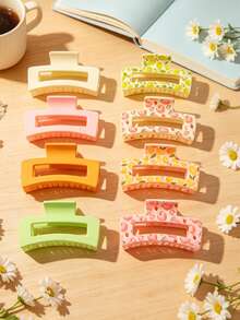 8 pièces Pinces à cheveux carrées moyennes polyvalentes et mignonnes avec imprimé de fruits & couleur unie pour coiffure mi-haute - Multicolore - Voir 2