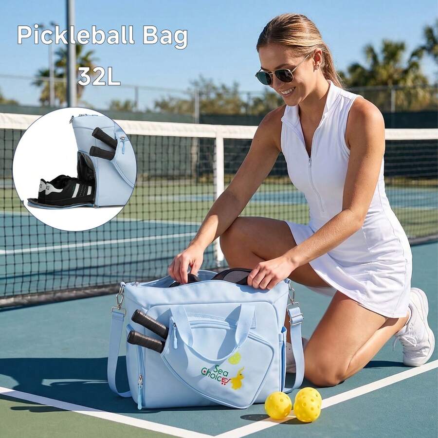 SOMAGO Pickleball Bag Gym Bag With Shoe Compartment Pickleball Tote Bags For Women Men Duffle Bag With Paddle Compartment Travel Sports Weekender Bag - Baby Blue - View 1