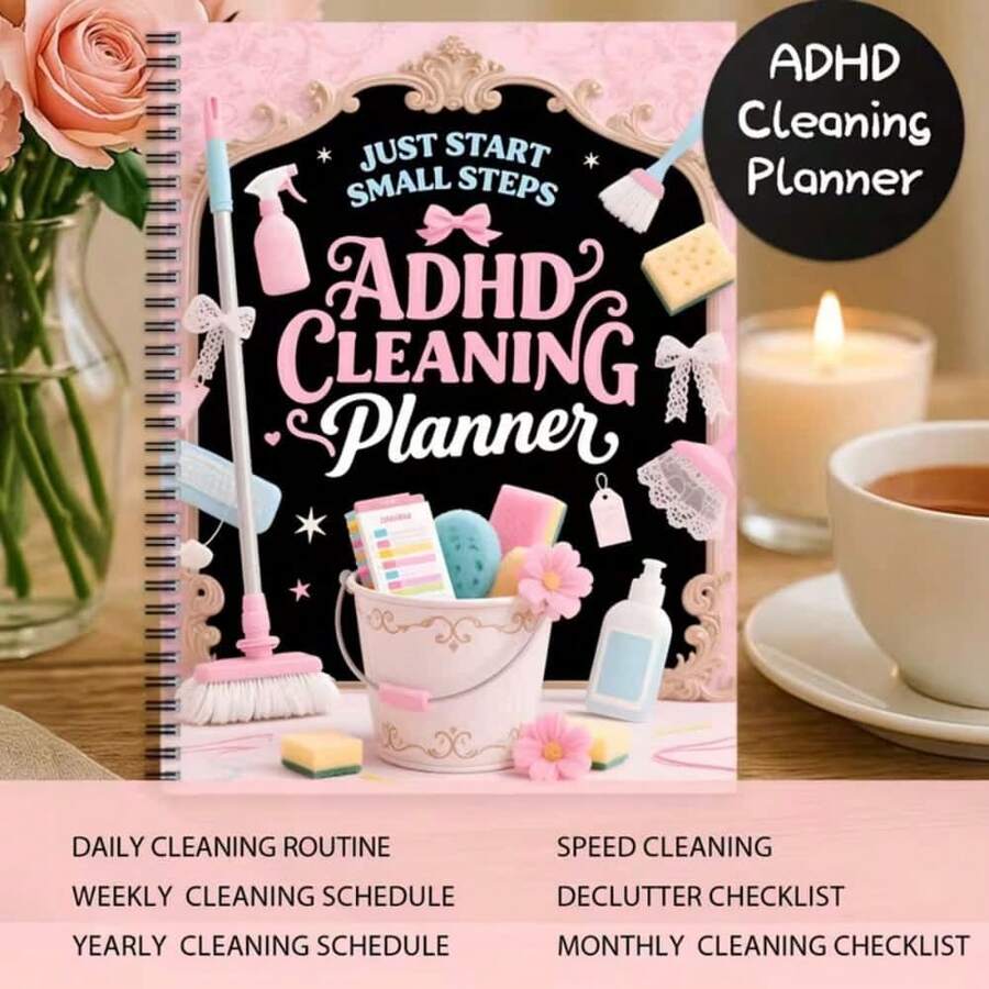 ADHD Cleaning Planner | Spiral Bound, Color-Coded Daily/Weekly/Monthly/Yearly Plans, Household Checklist, Durable Cover Design, Task Management, Suitable For Home, Office, Housewives And Moms, Back To School Season - A - View 1