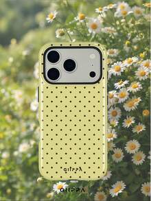 GIIPPA 1件奶油黃底棕色波點圖案設計手機殼，適用於Phone 17 Pro Max，兼容Phone 16 Pro Max、15 Pro Max、14 Pro Max，韓系高端時尚趣味手機殼，兼容11/12/13/14/15/16 Pro Max Plus，優雅設計男女皆宜，聖誕節、情人節、復活節、婚禮季及生日送女友的完美禮物 - 乳黃色 - 查看 7