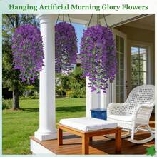 2pcs UV-Resistant Artificial Morning Glory Hanging Vines - Vibrant Pink And Purple Artificial Flowers For Outdoor Decor, Garden, Wedding And Summer Festivals, Realistic Plastic Vines For Home Decor, Garden Decoration | Cascading Vines | Maintenance-Free Artificial Plants For Home Decor - Purple-blue - View 5