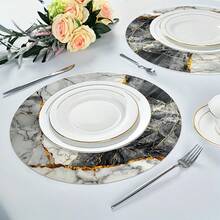 Round Polyester Placemat 36*36cm, Vintage Geometric Triangle And Gold Marble Print, Waterproof Heat-Resistant Washable, For Dining Table Decoration And Heat Insulation - Multicolor - View 10