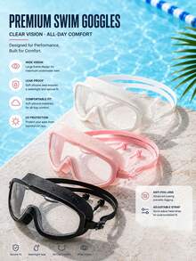 Gafas de natación de marco grande para adultos - Anti-empañamiento, protección UV, impermeables, gafas de natación unisex de ángulo amplio de 180°, adecuadas para piscina y aguas abiertas - verde menta - Ver 8