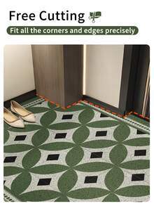 1 buah Keset Pintu Cincin Logam Pola Geometris Vintage, Karpet Pintu Masuk Anti Selip dan Tahan Aus, Keset Kumparan PVC yang Dapat Dicuci, Karpet Pembersih Lumpur dan Debu, Cocok untuk Teras Rumah, Pintu Depan, Dapur, Lorong, Dekorasi Rumah - Dark Green - View 2