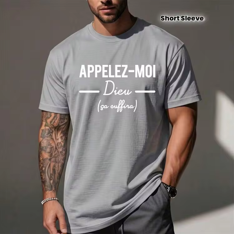 Black T-Shirt With A Fun French Phrase Print In White, Lightweight, Breathable, Short-Sleeved For Spring, Summer And Casual Occasions - GR02 - 查看 1