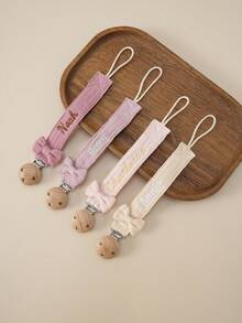1pc Personalized Custom Embroidered Name Baby Pacifier Clip Wooden Anti-Lost Dummy Holder Chain Infant Soother Strap Newborn Baby Shower Gift - Multicolor - View 6