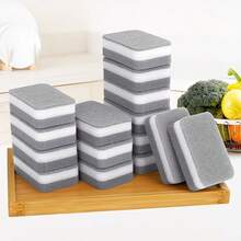 5/10/15/20 piezas Esponja de 3 capas gris & blanca para lavar platos, suministros de limpieza del hogar engrosados, cepillo de cocina para lavar platos, almohadilla de fregar, paño de cocina, cepillo de limpieza antibacteriano lavable, suministros de cocina, herramientas de limpieza de cocina adecuadas para lavar platos, palillos y ollas, duradero, absorbente, paño de limpieza reutilizable - A - Ver 2