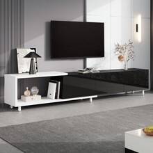 Extendable TV Stand/Low TV Cabinet With 3 Lacquered Doors, Metal Legs, Silent Hinges, Modern Design, Storage Space - 黑色+白色 - 查看 4