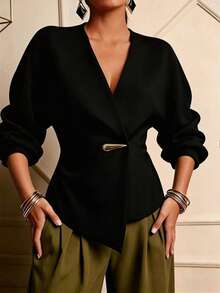 IGKEEL Women's Spring Summer Autumn Blouse Black - Black - View 4