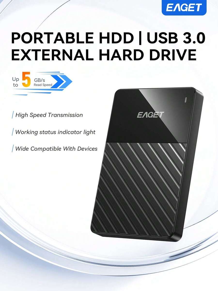 EAGET Portable External Hard Drive - 500GB Capacity, 6.35cm USB 3.0 Mechanical HDD, High-Speed Data Transfer, Plug And Play, Multiple Colors Available, Suitable For PCs, Multi-Functional Data Transfer, Stylish Design, Construction.