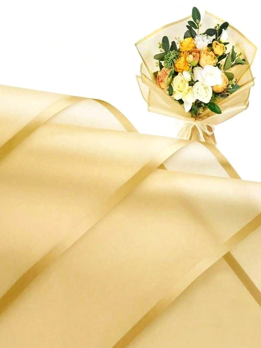 20張花卉包裝紙 金邊韓式花束包裝紙 適合DIY手工禮物包裝裝飾 花藝用品 23 X 23英吋 包裝紙 薄棉紙 花束用品(金色) - 透金色 - 查看 1