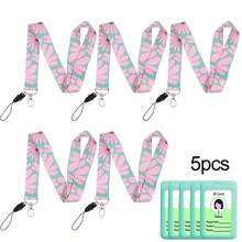 5 pièces Cordons de clé rose pour enseignants avec porte-badge d'identification, anneau de clé en métal, sangle de téléphone, collier de téléphone en polyester avec marguerite mignonne, excellent cadeau pour les femmes, les enseignants, les étudiants, le personnel - Multicolore - Voir 11