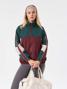 Women's College Style Colorblock Sports Jacket, Fashionable Stand Collar, Suitable For Sports, Fitness, Cycling, Hiking, Commuting, Versatile Styling - Multicolor - View 4