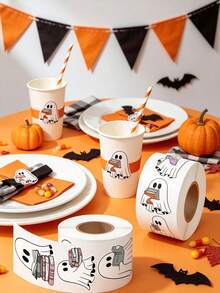 Halloween Book Ghost Roll Stickers, Cute & Quirky Reading Ghost Label Stickers For Gift Decoration - A - View 2