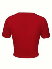 Soft Disney Cars Cropped Top, Featuring Lightning McQueen's Full-Face Smiling Grille Pattern, Red Slim-Fit Short-Sleeved Casual Women's T-Shirt. - Red - View 2