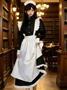 1PC Japanese Sweet Lolita Maid Cosplay Costume Outfit Role Play Costume Accessories Fall Black - Black - View 3