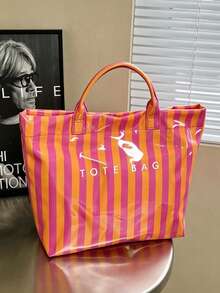 1pc PVC Striped Tote Bag Large Capacity Beach Bag Women's Shoulder Bag Lightweight Waterproof Suitable For Students/Girls/Young People Travel Beach Fitness Shopping Daily Use - Multicolor - View 15