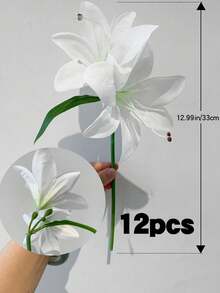 6/1pc White Artificial Lily Flower, Faux Floral Decoration, 34cm Plastic Fake Flower Suitable For Home Decor Bouquets, DIY Wedding Bridal Gifts,Birthday Party Supplies, Table Decorations, Garden Ornaments, Wedding Decoration Bouquets - White - View 12