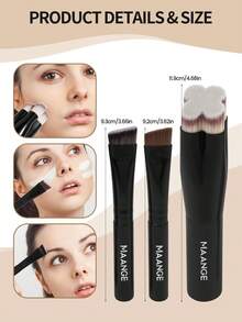 MAANGE 3pcs Portable Travel Makeup Brush Set With Foundation Brush, Eyebrow Brush, Concealer Brush, Makeup Tools Suitable For Home, Travel Or Outdoor Use, Gift For Women And Girls - Black - View 1