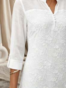 Vestido de fiesta bohemio elegante de unicolor con apliques bordados y patchwork de malla - Blanco - Ver 4