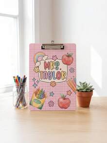1pc Custom Teacher Clipboard,Personalized Name Pencil Shaped Clipboard,Cute Polka Dot Teacher Appreciation Gift,Rainbow Apple Crayon Pattern,Great For Classroom Office Use,Perfect For Teachers,Tutors Educators,Classroom Use,Lesson Planning - Multicolor - View 14
