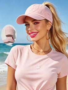 1 Pc Women's Embroidery Ponytail Hole Top Baseball Cap, Open-Top Baseball Cap, Beach Accessories For Women,Versatile Sun Visor Hat For Summer - Multicolor - View 1