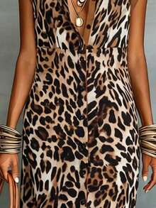HUTENER Women's Leopard Print Colorblock Sleeveless Dress With Long Pants, Spring/Autumn Brown Vacation Elegant Summer - Brown - View 7