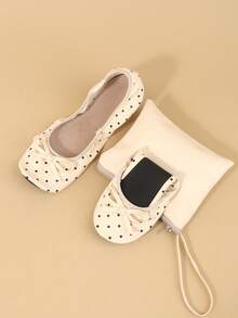 Beige Punkt Ballerinas, leichte Barfuß-Gefühl Damen Indoor Tanzschuhe, faltbare Slip-On Tanzschuhe, Hausschuhe, Damen Mode Lässig Weich Bequem Vielseitig Yoga Schuhe, Ersatzschuhe - Beige - Übersicht 3