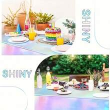 Rainbow Plastic Tablecloth Disposable Laser Holographic Aluminum Foil Rectangular Tablecloth Birthday Disco Bachelor Party Wedding Rainbow Party Decoration 54.0 Inches X 9.0 Feet - Multicolor - View 7