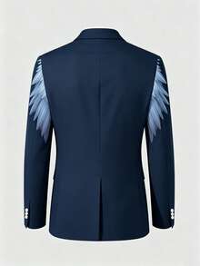 1pc Men's Gradient Wing Print Navy Blue Slim Fit Wrinkle-Resistant Luxury High-End Business Banquet Formal Blazer - Royal Blue - View 3