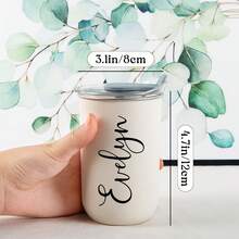 CFUNIQ 1pc Customized Stainless Steel Travel Mug - Double Wall Insulated Coffee Cup With Personalized Name, Elegant Matte Finish, Reusable, Multifunctional, Decorative, Fashionable, Refined, High Quality, Personalized, Unique, Suitable For Men, Women, Boyfriend, Girlfriend, Father, Mother, Family, Friends, Son, Daughter, Students, Employees, Office, Tea Room, School - 多色 - 查看 7