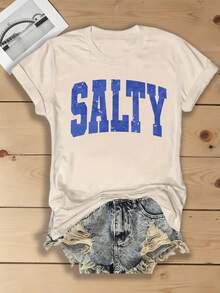 Retro Fireworks Shirt Patriotic T-Shirt, Preppy Coastal Lake T-Shirt, Colorful Summer T-Shirt, Beach Lover Gift Casual T-Shirt Vacation Set For Women - 杏色2 - 查看 3