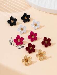5 Pairs Delicate Small Dopamine Color Vacation Style Flower Shaped Stud Earrings For Teens, Suitable For Daily Wear/Vacation Travel/Birthday Gift For Friends - Multicolor - View 6