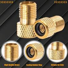 2pcs Brass French Valve Adapter, Converts Presta To Schrader, Use Standard Pump Or Air Compressor To Inflate Tires, 2pcs Black Tire Valve Caps (Granular Style) - Multicolor - View 6