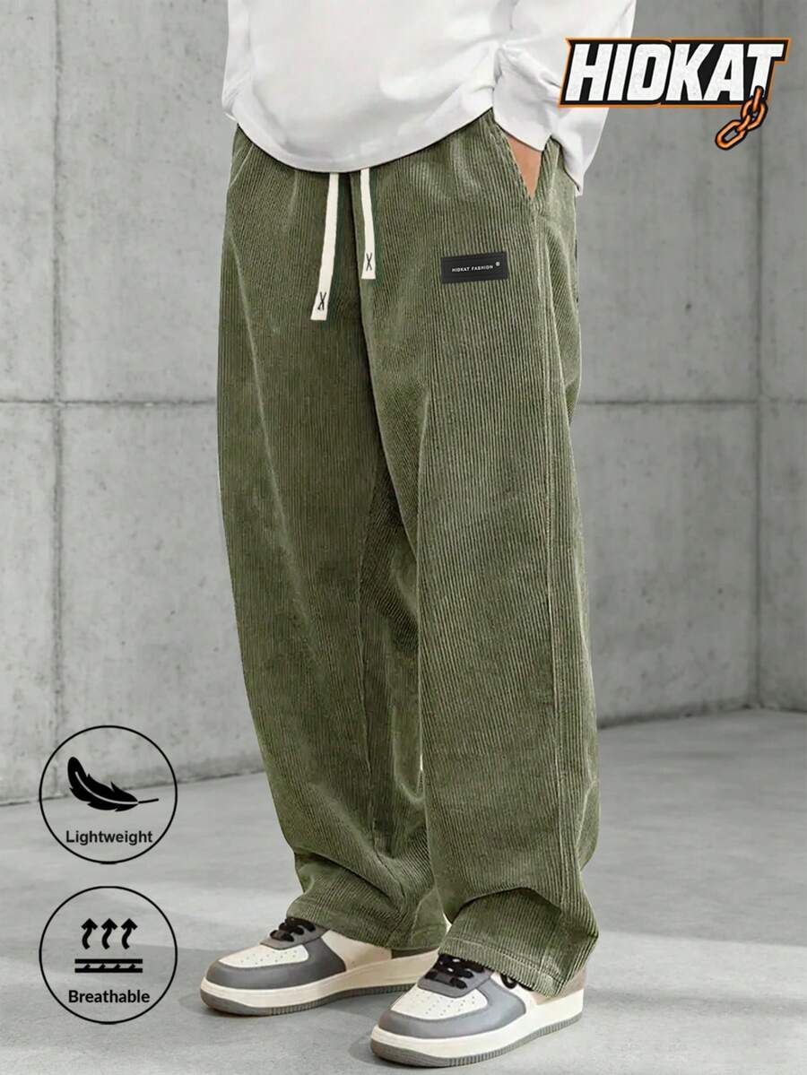 Pantalones casuales rectos con cordón elástico en la cintura, de pana, estilo retro para primavera y otoño