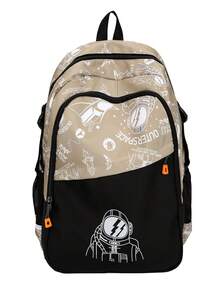 1pc Contrast Color Astronaut Pattern Backpack, Large Capacity Zipper Closure School Day Bag, Adjustable Shoulder Strap Bookbag, Short Trip Bag, Perfect For Teenagers/Students/Graduates/Young People, Ideal For Daily Use, Outings, Travel, School And Back To School Season - Multicolor - View 14